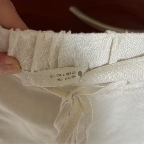 Zara 100% linen drawstring pants ladder stitch - Picture 8 of 10